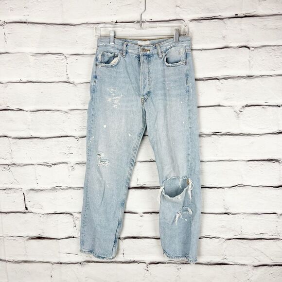 Zara Women's Straight leg Distressed Light Blue Jeans Size 4 - Picture 1 of 6